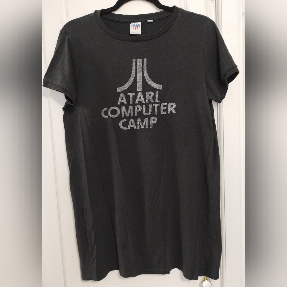 Atari Junkfood T-Shirt Dress Black Vintage 80s Style Computer Camp Size Medium